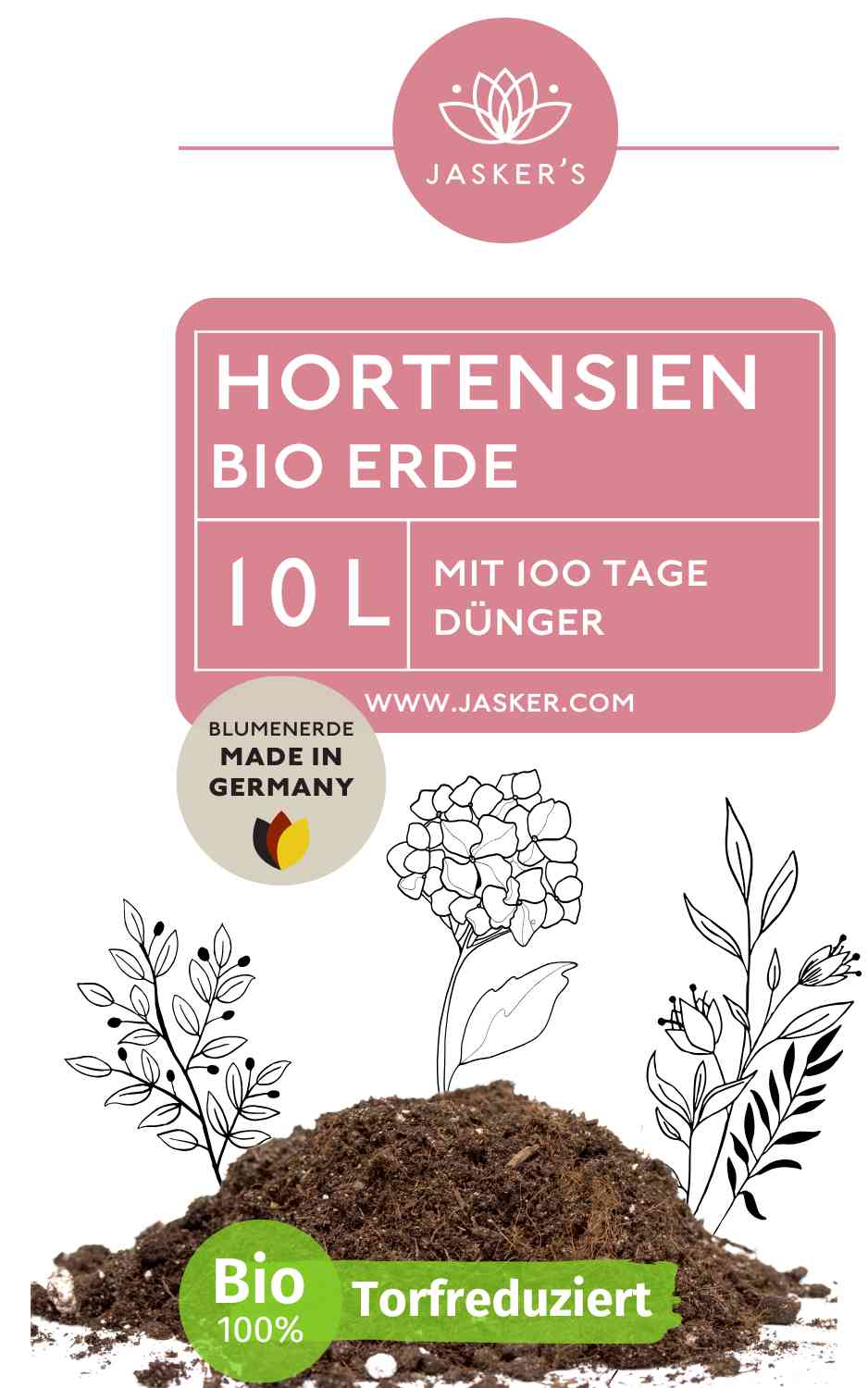 JASKERS® Hortensienerde - Perfekte Blumenerde für weiße und rosafarbene Hortensien