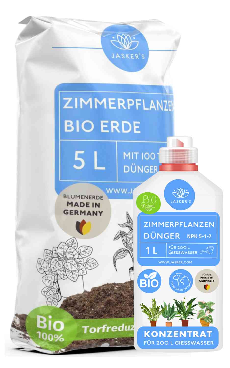 SPARSET Blumenerde Zimmerpflanzen-Erde 5 L + 250 ML Bio Zimmerpflanzen-Dünger